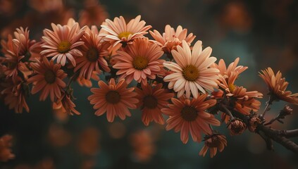 Discover stunning peach chrysanthemums in bloom, radiating warmth and natural beauty perfect for adding a touch of elegance to any design project