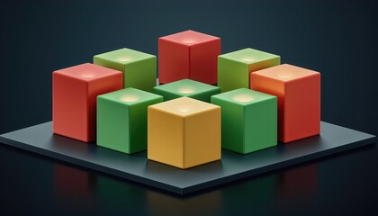 Obraz premium Vibrant Geometric Cubes Formation on Dark Textured Platform
