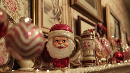 Festive christmas decorations and lights adorning a cozy home mantelpiece, creating a nostalgic ambiance