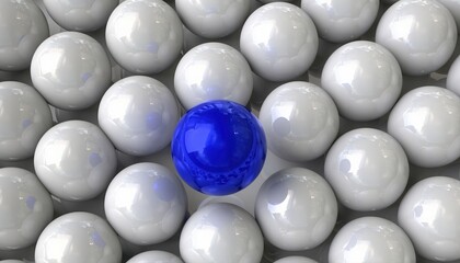 Distinct Blue Sphere Amongst White Orbs - Individuality and Contrast Concept