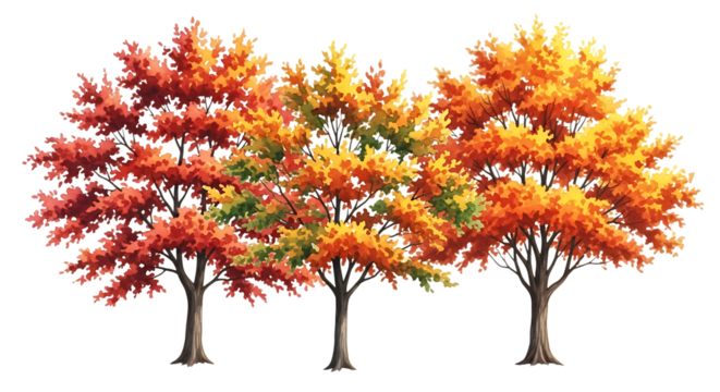 Autumn Tree Watercolor Illustration Isolated on Transparent Background