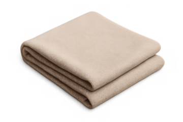 Beige fleece blanket folded, offering comfort and warmth, soft textile material background