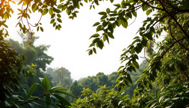 Lush Green Canopy: A Natural Frame of Tropical Foliage.