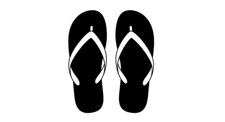 a pair of black flip flops with white straps neatly placed side by side