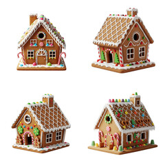 Gingerbread houses in different designs with colorful decorations  