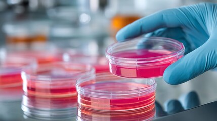 Scientist analyzing petri dish with controlled growth standards in laboratory environment close-up view of microbial culture