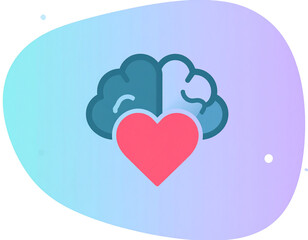 Minimalist Mental Health Concept with Brain Icon, Heart, and Calm Gradient, Modern PNG