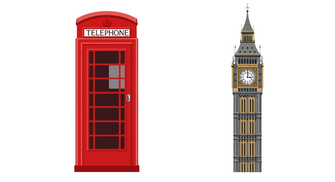a classic red telephone booth stands beside the iconic big ben clock tower