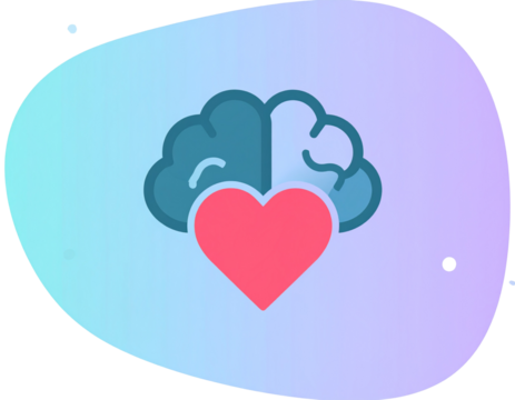 Minimalist Mental Health Concept with Brain Icon, Heart, and Calm Gradient, Modern PNG