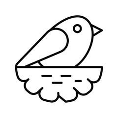 A bird in a nest depicted in a simple blackandwhite line drawing