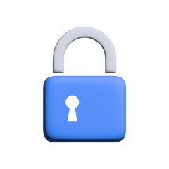 3D Blue Lock Icon Isolated on transparent Background