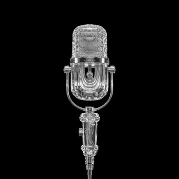 A Vintage Style Crystal Microphone With A Detailed Diamond Pattern On A Black Background Keywords: microphone, crystal, glass, vintage, retro, audio, sound