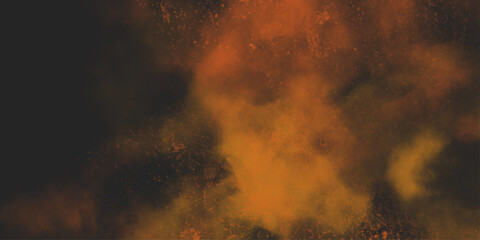 Brown texture. Orange powder explosion on black background. grunge and grainy abstract Flying through stormy brown clouds .