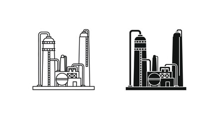 Obraz premium Two Industrial Factory Icons in Outline and Solid Black