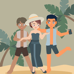 Happy family and friends cartoon vector illustration of a couple standing and smiling