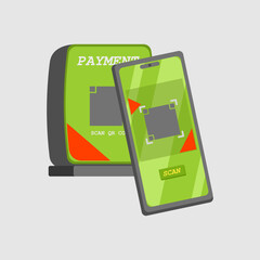 Smartphone displaying a qris payment system icon for mobile communication and technology
