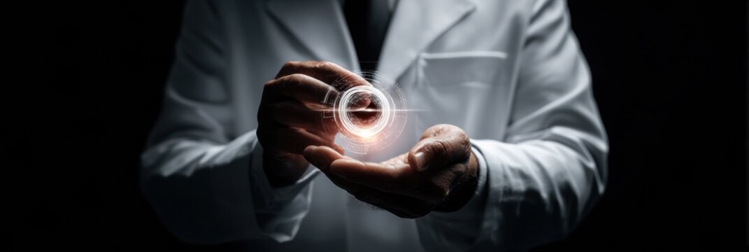 Optometrist Showcases Innovative Glowing Eye Hologram During Cutting-Edge Vision Care Demonstration