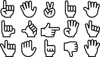 Yoga icons collection illustrating various hand gestures and finger positions for meditation, fitness, and wellness practices like stretching