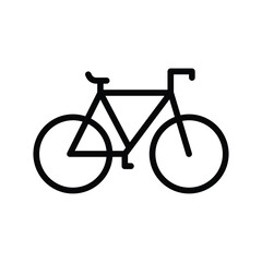 A simple black outline of a bicycle on a white background