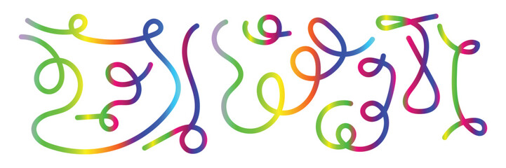 Dynamic abstract colorful lines with vibrant rainbow gradient swirl isolated on white background