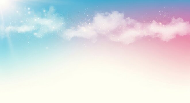 A serene, ethereal sky with soft, pastel hues and fluffy clouds, evoking a sense of tranquility and wonder.