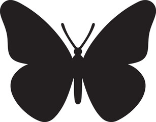 Butterfly Silhouette: A minimalist monochrome depiction of a butterfly, its delicate wings spread in a symmetrical pose, is a symbol of transformation and freedom. 