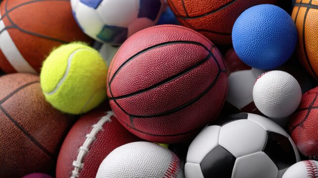 Collection of Various Sports Balls Including Soccer, Tennis, Basketball, and Volleyball