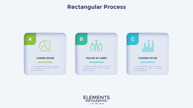 Business education rectangular process infographic chart template design. Employee development infochart with thin line icons. Business flowchart. Instructional graphics with 3 steps for banners