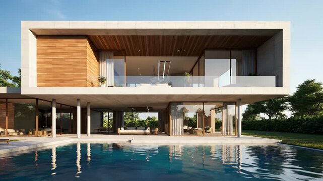 Contemporary luxury residence with a swimming pool and openplan living spaces