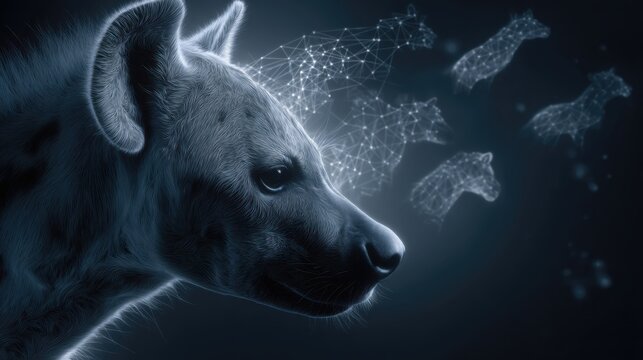 Digital Artistic Representation of a Dog with Abstract Geometric Animal Forms in Background