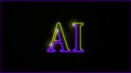 Neon AI text stroke light effect animation on black background, 4k video. - Powered by Adobe