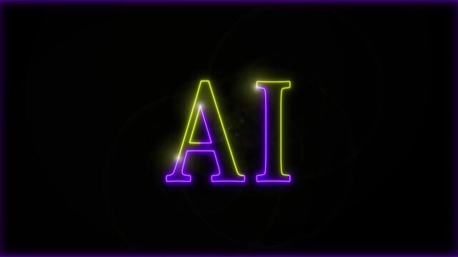 Neon AI text stroke light effect animation on black background, 4k video.