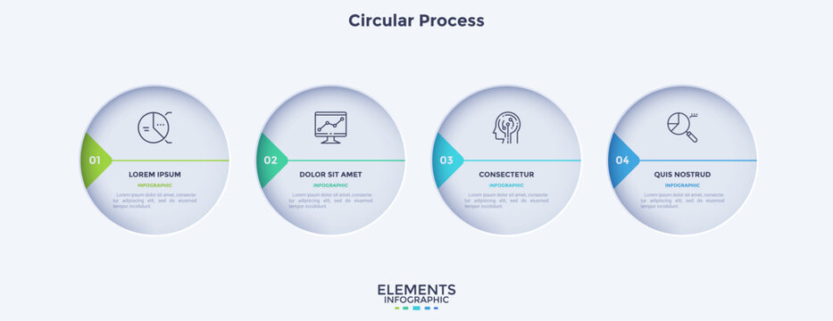 Informative circular process infographic chart for business startup demonstration. Circular infochart with thin line icons. Instructional graphics with 4 steps sequence design for web pages - Powered by Adobe