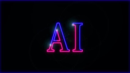 Neon AI text stroke light effect animation on black background, 4k video. - Powered by Adobe