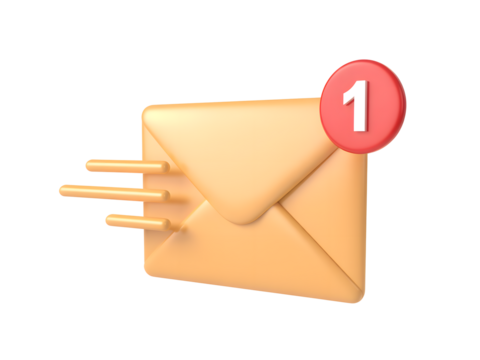 Incoming email notification isolated on transparent background