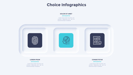 Obraz premium Startup project boosting research rectangular choice infographic chart design template. Business success infochart with icons. Instructional graphics with 3 options. Visual data presentation