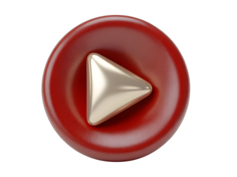 Red play button isolated on transparent background - Powered by Adobe