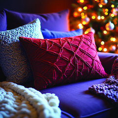 vibes, festive atmosphere, comfort, cozy home, knitted texture, holiday lights, evening