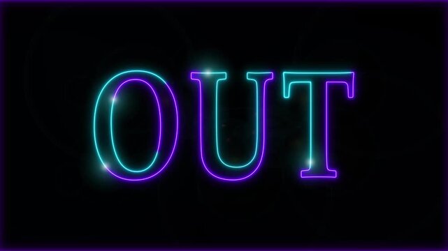 Neon Out text stroke light effect animation on black background, 4k video.