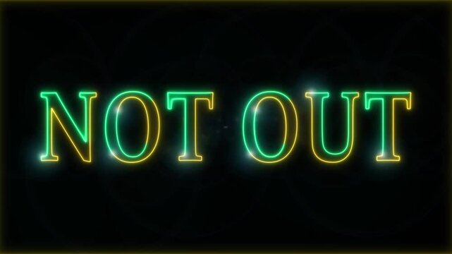 Neon Not out text stroke light effect animation on black background, 4k video.