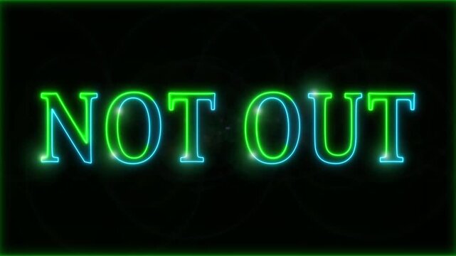 Neon Not out text stroke light effect animation on black background, 4k video.