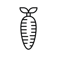 Blackandwhite line drawing of a carrot with horizontal lines and two leaves on top