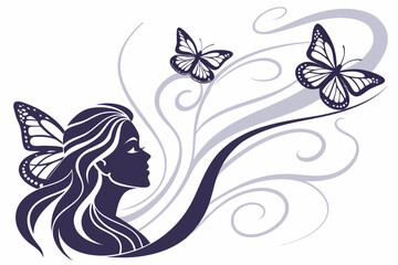 Woman Silhouette With Butterflies And Swirls profile