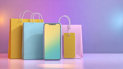 Shop till you drop using your mobile phone and colorful shopping bags for retail therapy fun online now