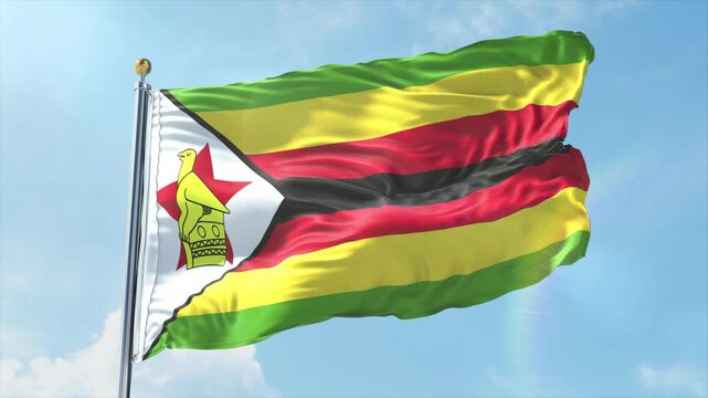 4K Zimbabwe flag waving in the wind - realistic Zimbabwe flag animation in high resolution, perfect for Zimbabwe national day, independence, travel and patriotic video projects