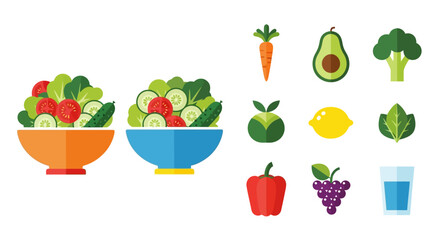 a colorful display of fresh vegetables fruits salads and healthy drinks