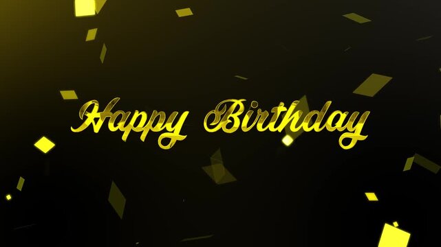 Elegant Gold Calligraphy Happy Birthday Text with Falling Square Confetti | Party Celebration Opener Animation 4K