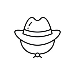 Line drawing of a fedora hat with a chinstrap
