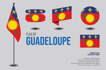 Set of Guadeloupe flag red variant in 5 designs