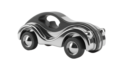 Sleek classic wooden and chrome toy car, elegant vintage design isolated on transparent background